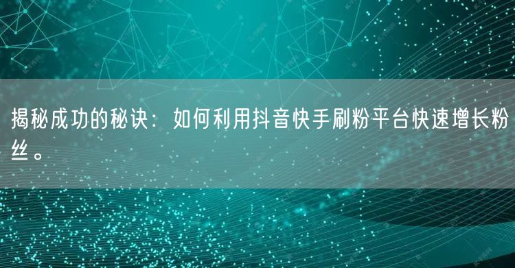揭秘成功的秘诀：如何利用抖音快手刷粉平台快速增长粉丝。
